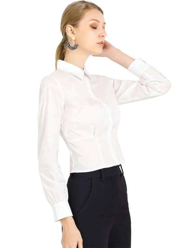 Women's Work Office Cropped Button Down Vintage Shirt sold by Allegra K