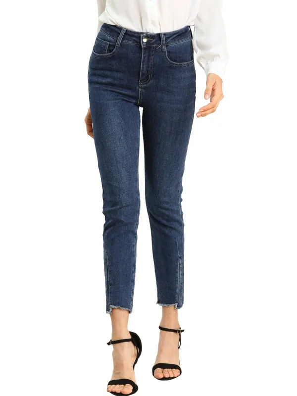 Women's Denim Pants Skinny Slit Hem High Waist Stretch Ankle Jeans sold by Allegra K