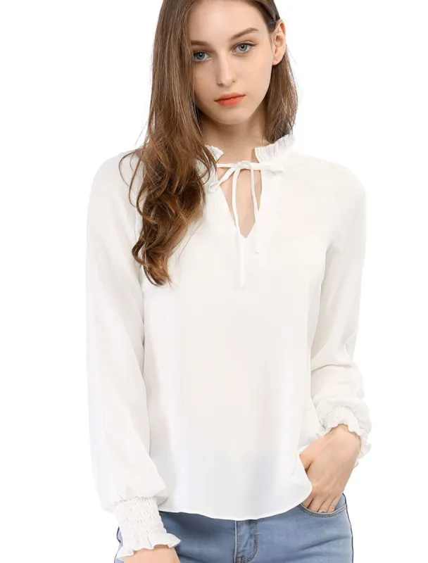 Allegra K Casual Bow Tie Long Sleeve Shirt Chiffon Blouse sold by Allegra K