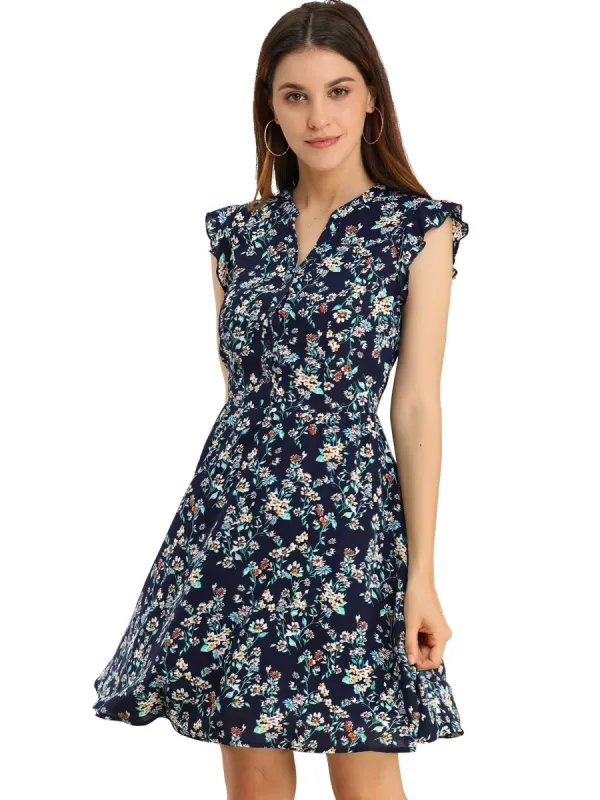 Women¡¯s Women's Cap Sleeve Ruffle V-Neck Floral Casual Summer Dress sold by Allegra K