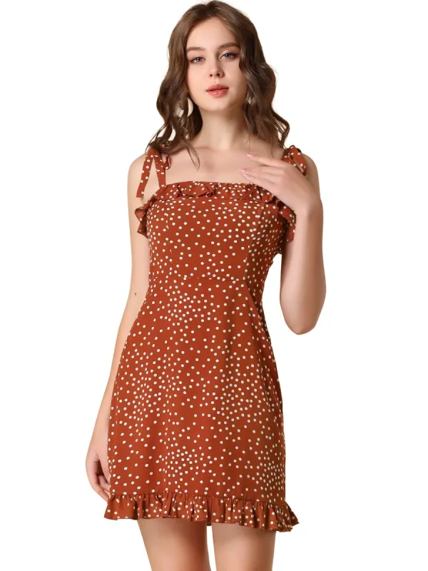 Allegra K Polka Dot Sleeveless Ruffle Tie Mini Dress sold by Allegra K
