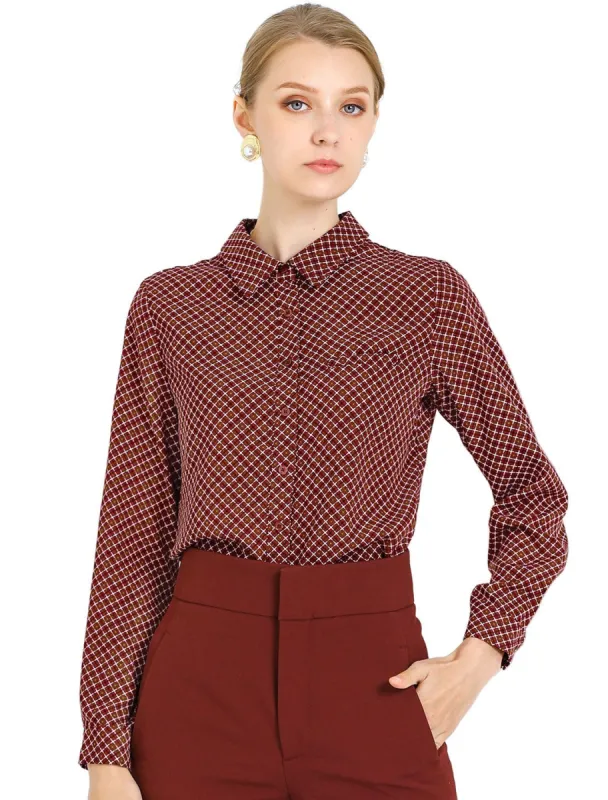 Women's Plaid Collared Button Up Long Sleeve Office Work Shirt sold by Allegra K