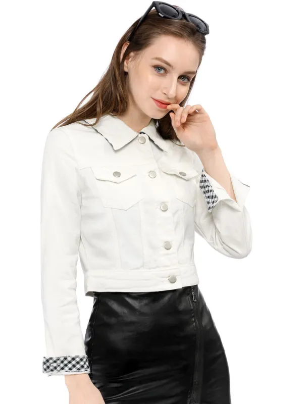 Allegra K Cropped Shirt Jacket with Contrast Collar and Cuffs sold by Allegra K