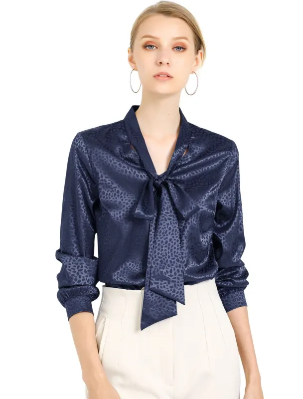 Women's Irregular Dotted Work Casual Long Sleeve Tie Neck Blouse sold by Allegra K