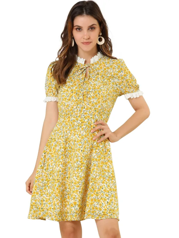 Women's Floral Ruffled Collar Casual Short Sleeve Dress sold by Allegra K