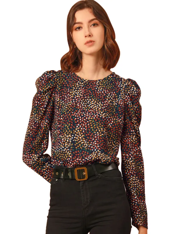 Women's Puff Sleeve Top Retro Round Neck Puffy Blouse Tops sold by Allegra K