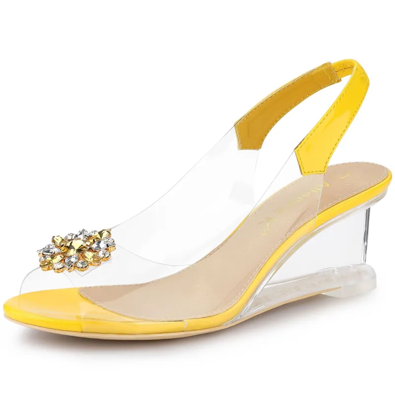 Women's Rhinestone Clear Wedges Heels Sandals sold by Allegra K