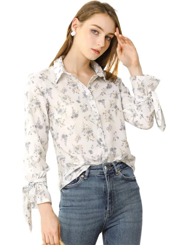 Women's Floral Point Collar Button Down Office Shirt Blouse sold by Allegra K