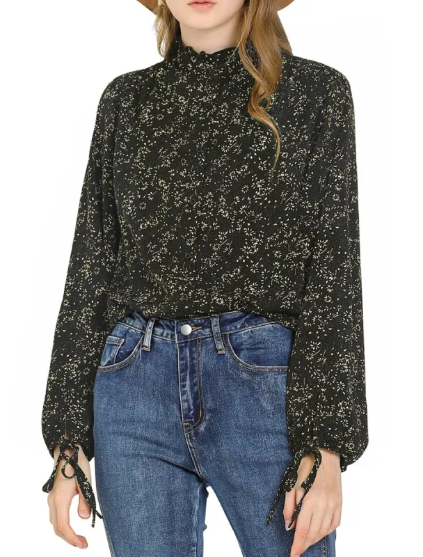 Women's Loose Ruffle Neck Button Up Floral Blouse sold by Allegra K