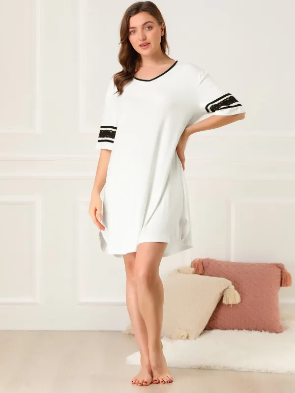 Color Contrast Lace Short Sleeve Loose Sleepshirt Soft Nightgowns sold by Allegra K