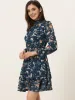 Floral Chiffon Long Sleeve Mock Neck Ruffle Layered Mini Dress sold by Allegra K