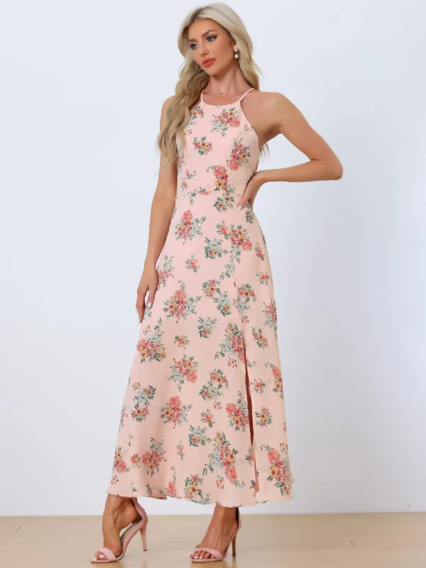 Sleeveless Floral Round Neck Slit Hem Summer Long Maxi Dress Sundress sold by Allegra K