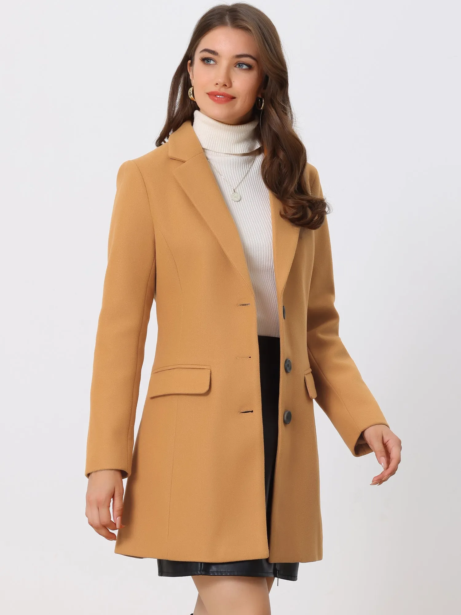 Notched Lapel Single Breasted Winter Outwear Long Coat sold by Allegra K product image thumbnail 2