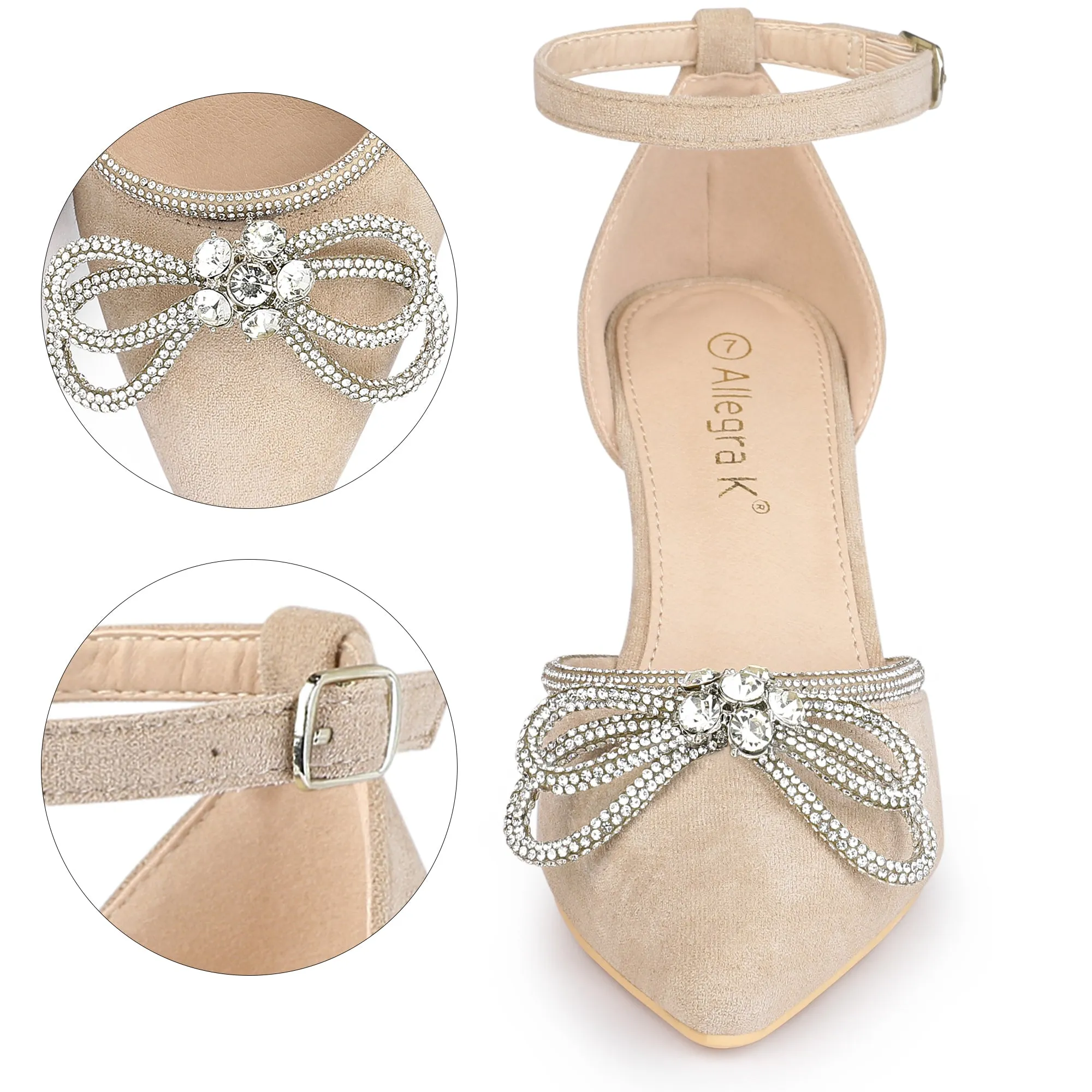Rhinestones Bow Ankle Strap Stiletto Heel Sandals Pumps sold by Allegra K product image thumbnail 3