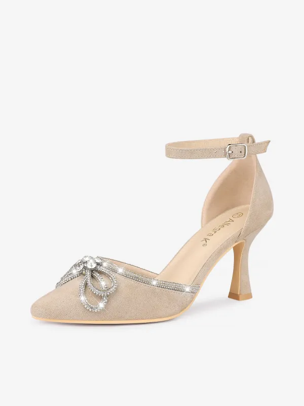Rhinestones Bow Ankle Strap Stiletto Heel Sandals Pumps sold by Allegra K