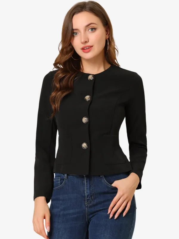 Fall Casual Jacket Elegant Button Front Work Office Blazer sold by Allegra K
