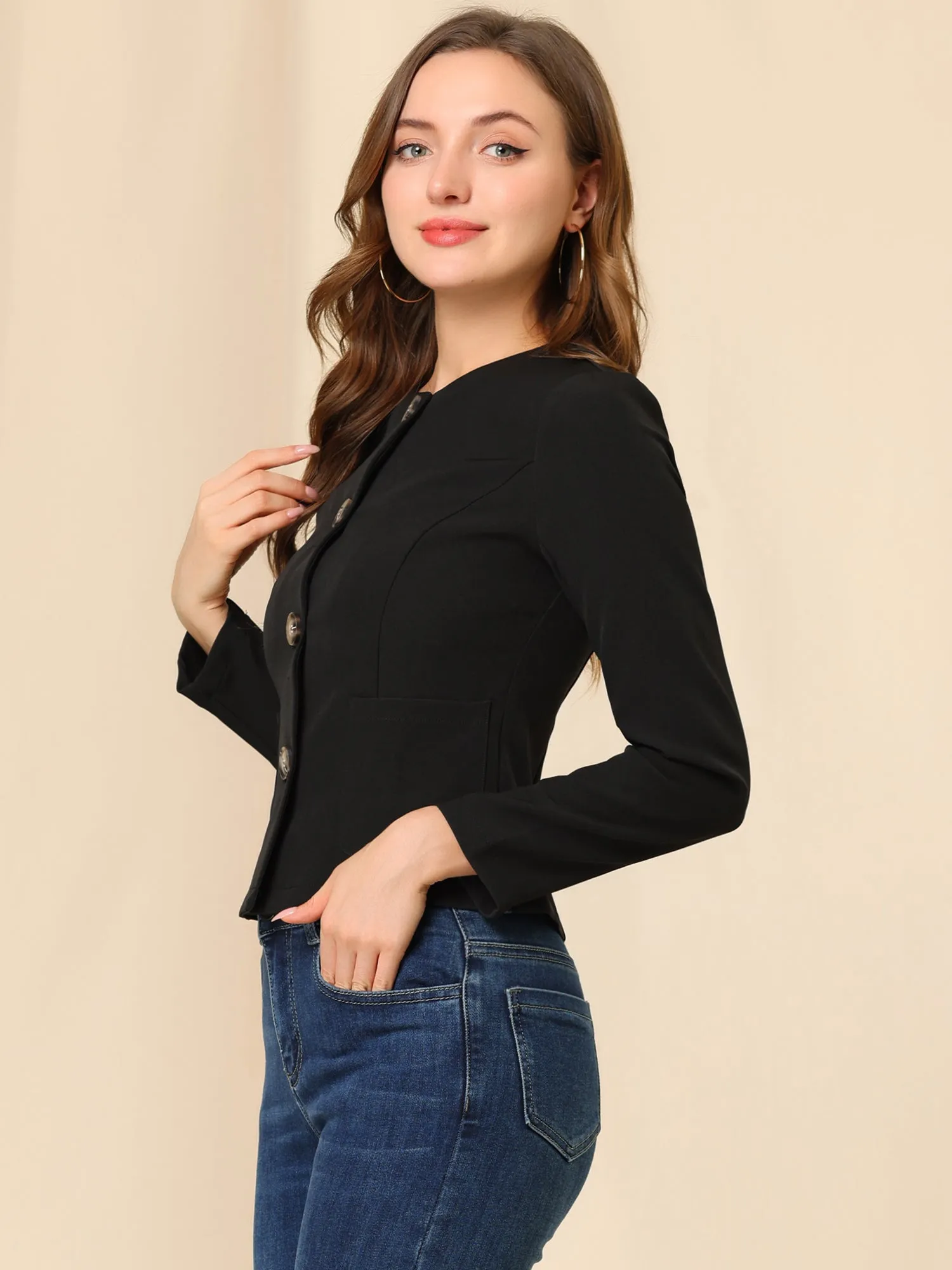 Fall Casual Jacket Elegant Button Front Work Office Blazer sold by Allegra K product image thumbnail 4