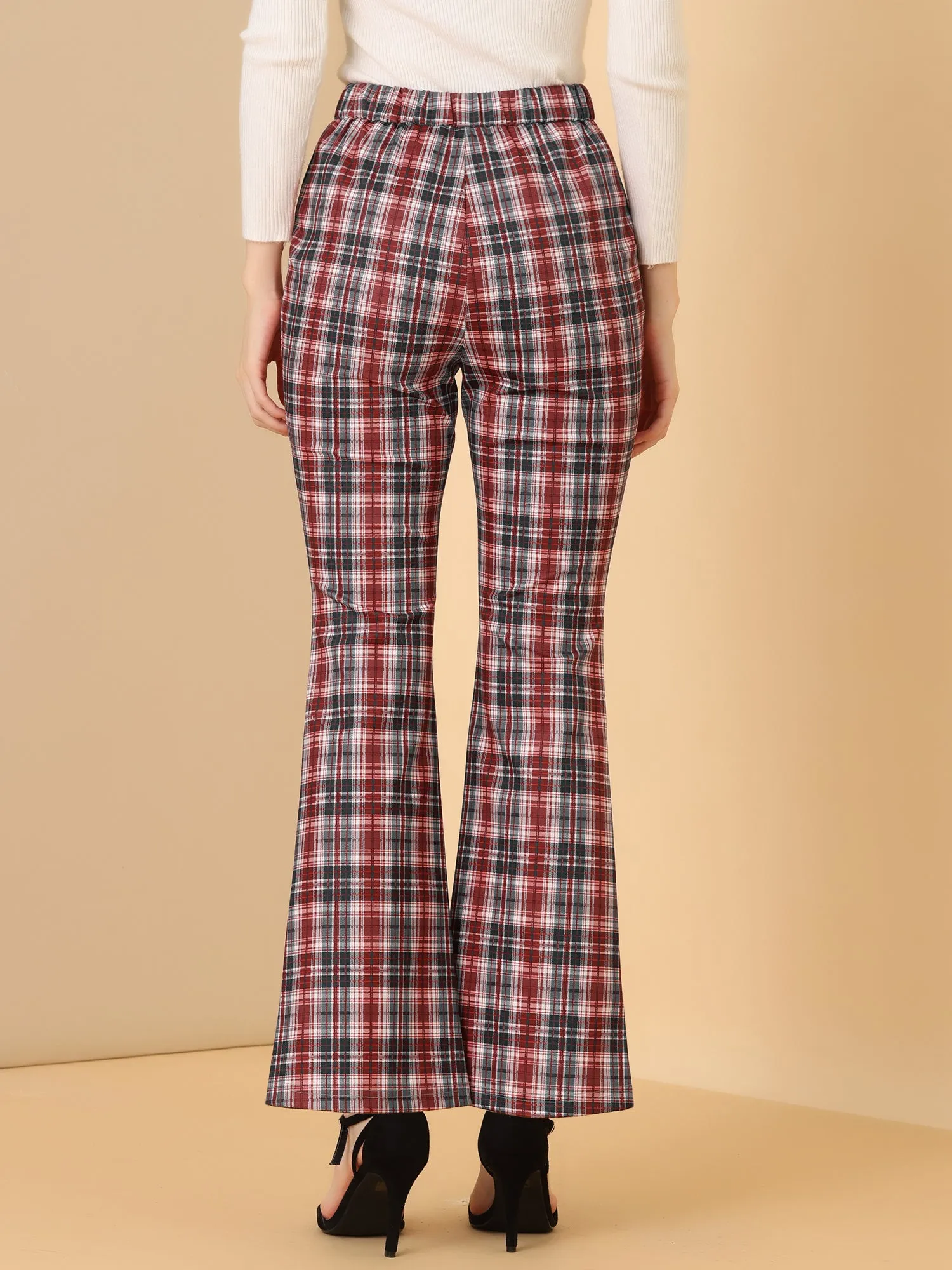 Plaid High Waist Bell Bottom Pants Stretchy Flare Leg Trousers sold by Allegra K product image thumbnail 5