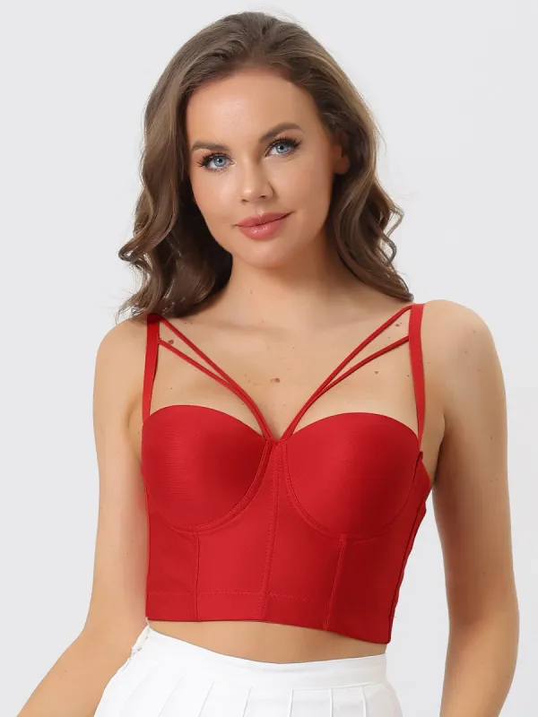 Triangle Cross Bustier Bralette Corset Crop Top sold by Allegra K