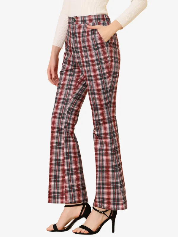 Plaid High Waist Bell Bottom Pants Stretchy Flare Leg Trousers sold by Allegra K