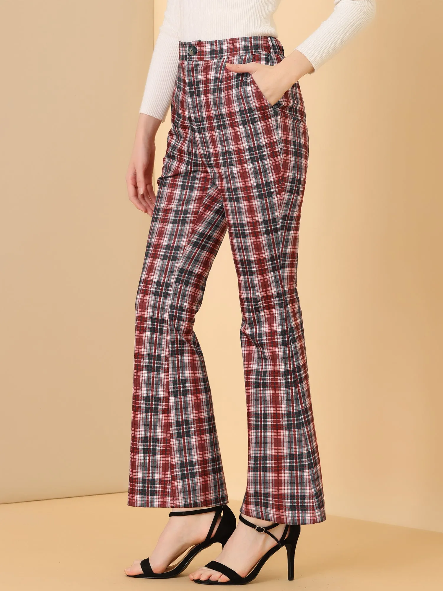 Plaid High Waist Bell Bottom Pants Stretchy Flare Leg Trousers sold by Allegra K product image thumbnail 2