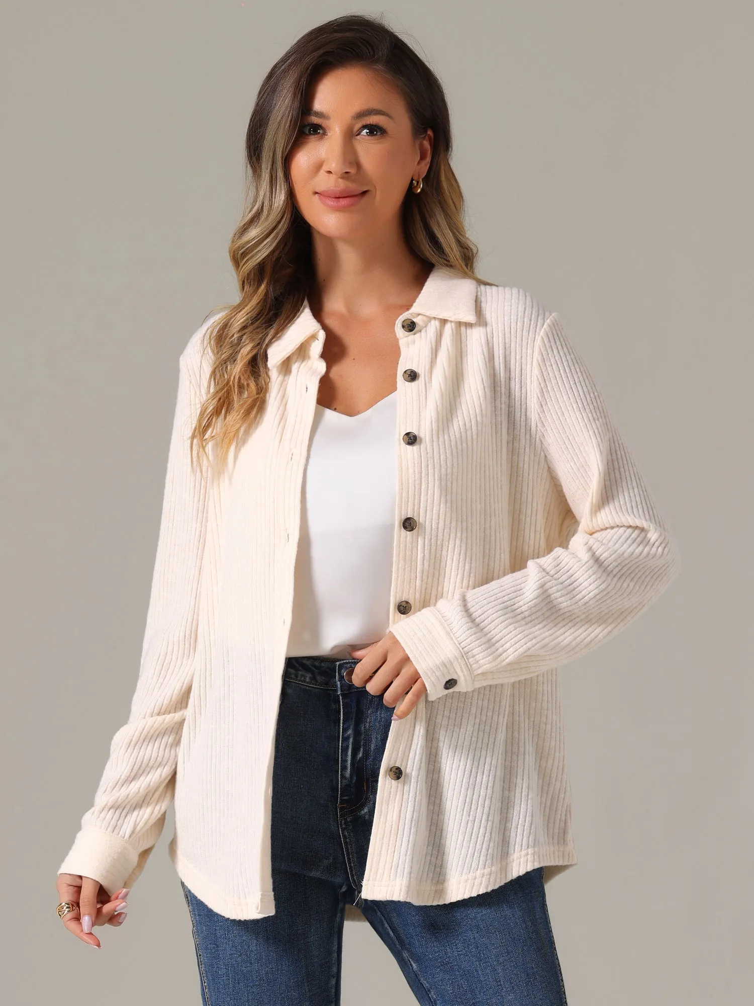 Knitted Textured Long Sleeves Button Down Shirts sold by Allegra K