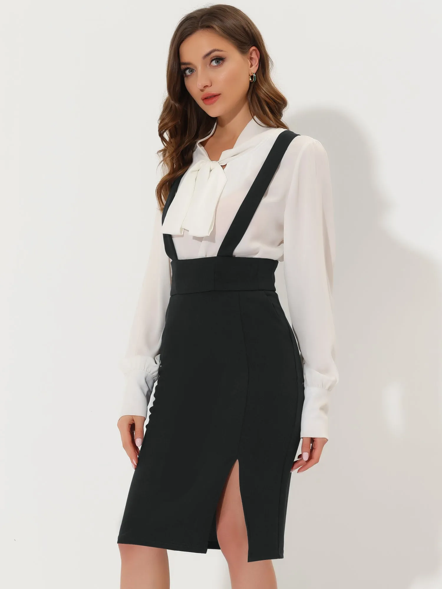 Pencil High Waist Split Adjustable Strap Suspender Skirt sold by Allegra K product image thumbnail 4