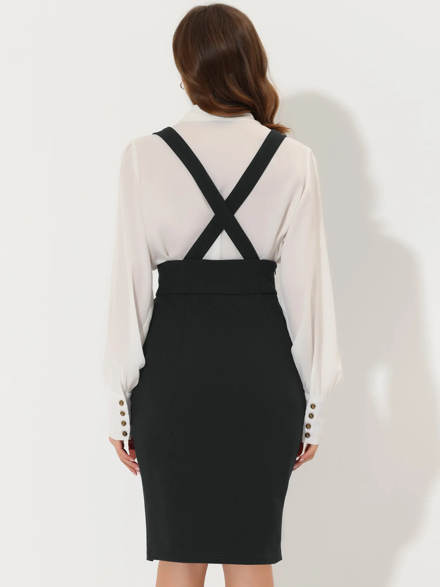 Pencil High Waist Split Adjustable Strap Suspender Skirt sold by Allegra K product image thumbnail 3