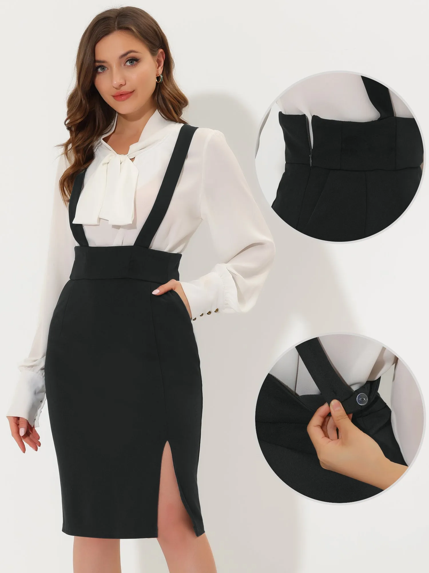 Pencil High Waist Split Adjustable Strap Suspender Skirt sold by Allegra K product image thumbnail 2