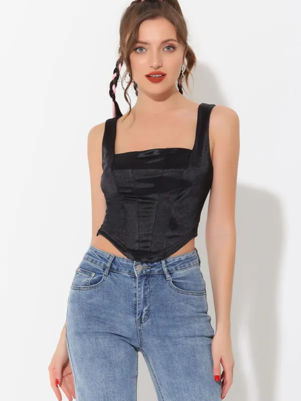 Satin Corset Straps Party Crop Bustier Top sold by Allegra K