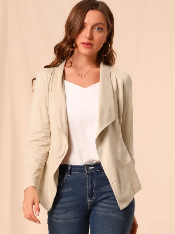 Moto Faux Suede Lightweight Open Front Lapel Draped Jacket sold by Allegra K