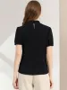 Office Elegant Stand Collar Short Sleeve Cut Out Keyhole Blouse sold by Allegra K