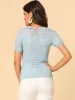 Slim Fit Puff Sleeve Elegant Embroidery Lace Tops sold by Allegra K