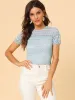 Slim Fit Puff Sleeve Elegant Embroidery Lace Tops sold by Allegra K