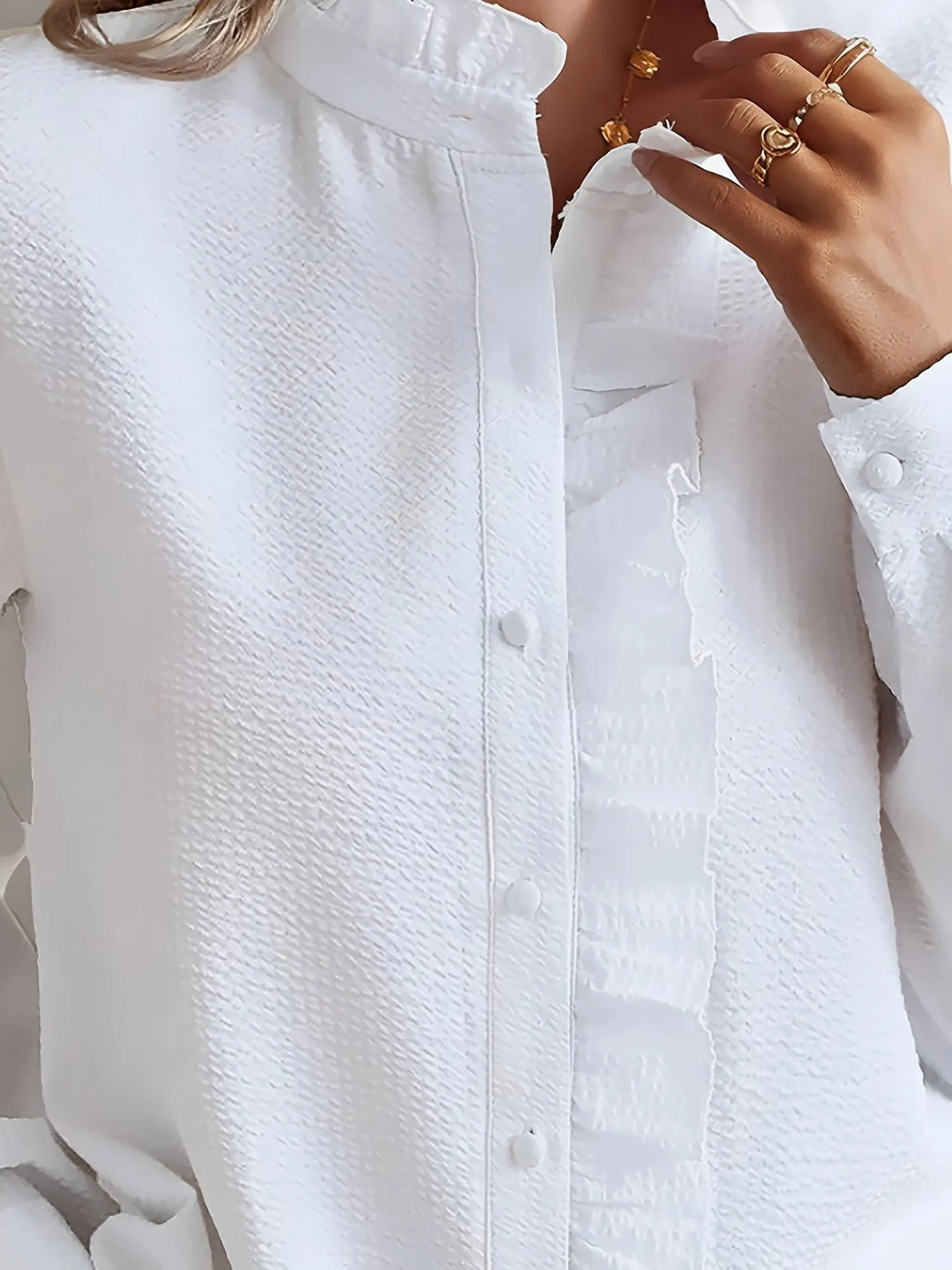 Striped Ruffled Textured Long Sleeves Button Down Shirts sold by Allegra K product image thumbnail 5