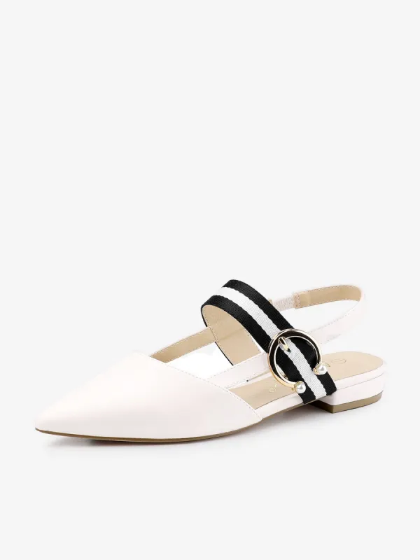 Pointed Toe Contrast Color Slingback PU Leather Flat Mules sold by Allegra K