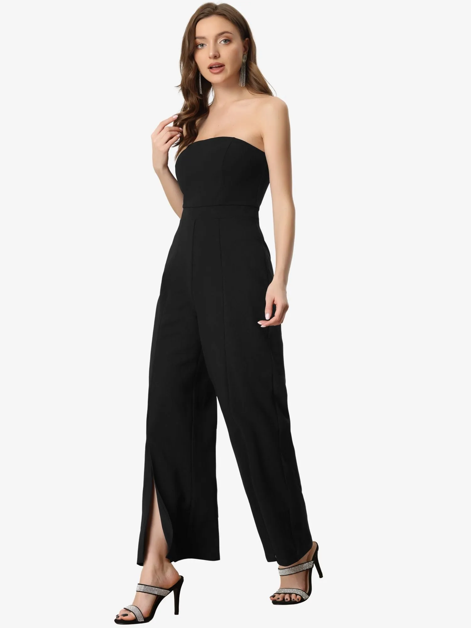 Elegant Strapless Sleeveless Slit Wide Leg Jumpsuits sold by Allegra K