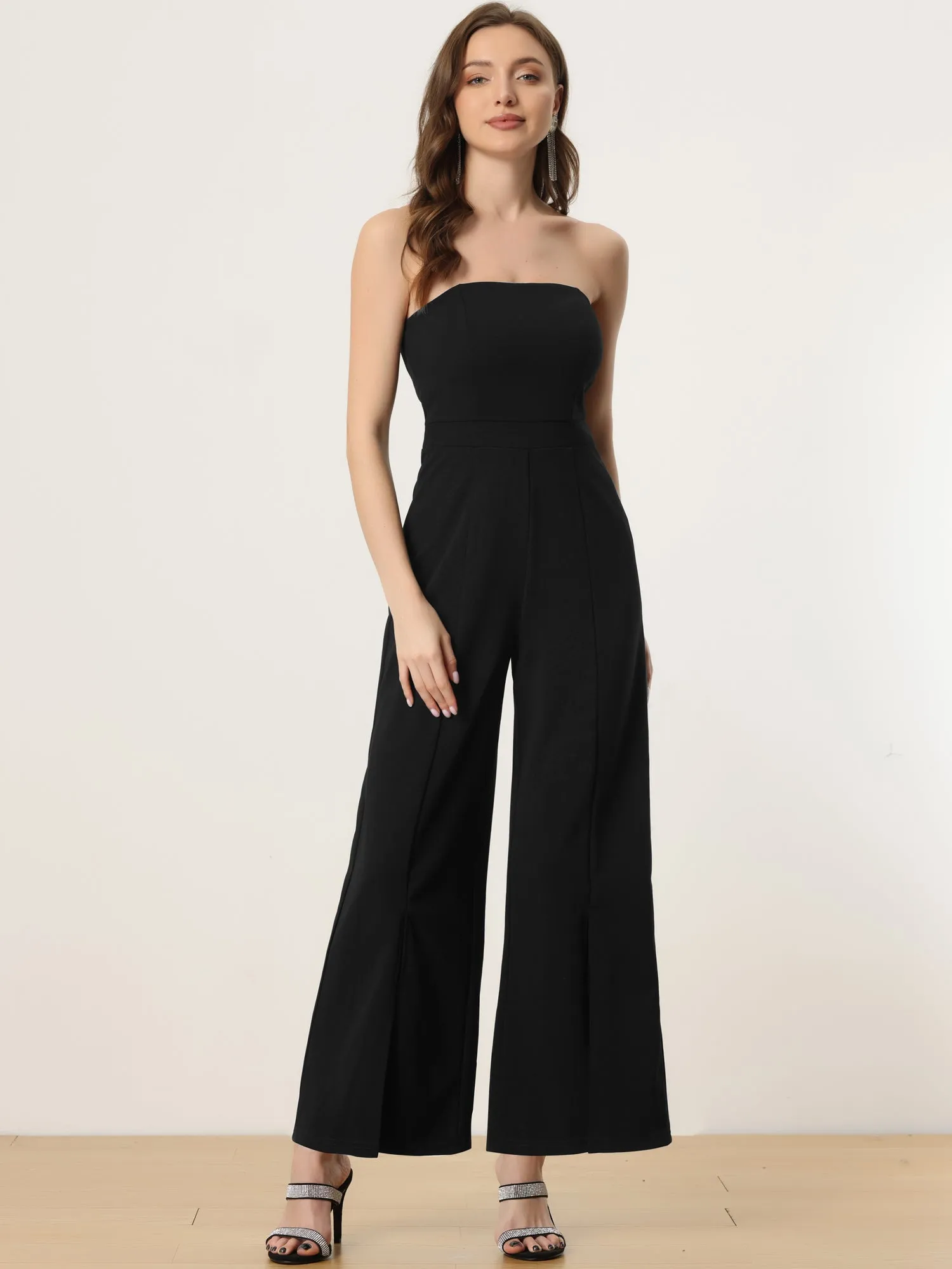 Elegant Strapless Sleeveless Slit Wide Leg Jumpsuits sold by Allegra K product image thumbnail 3