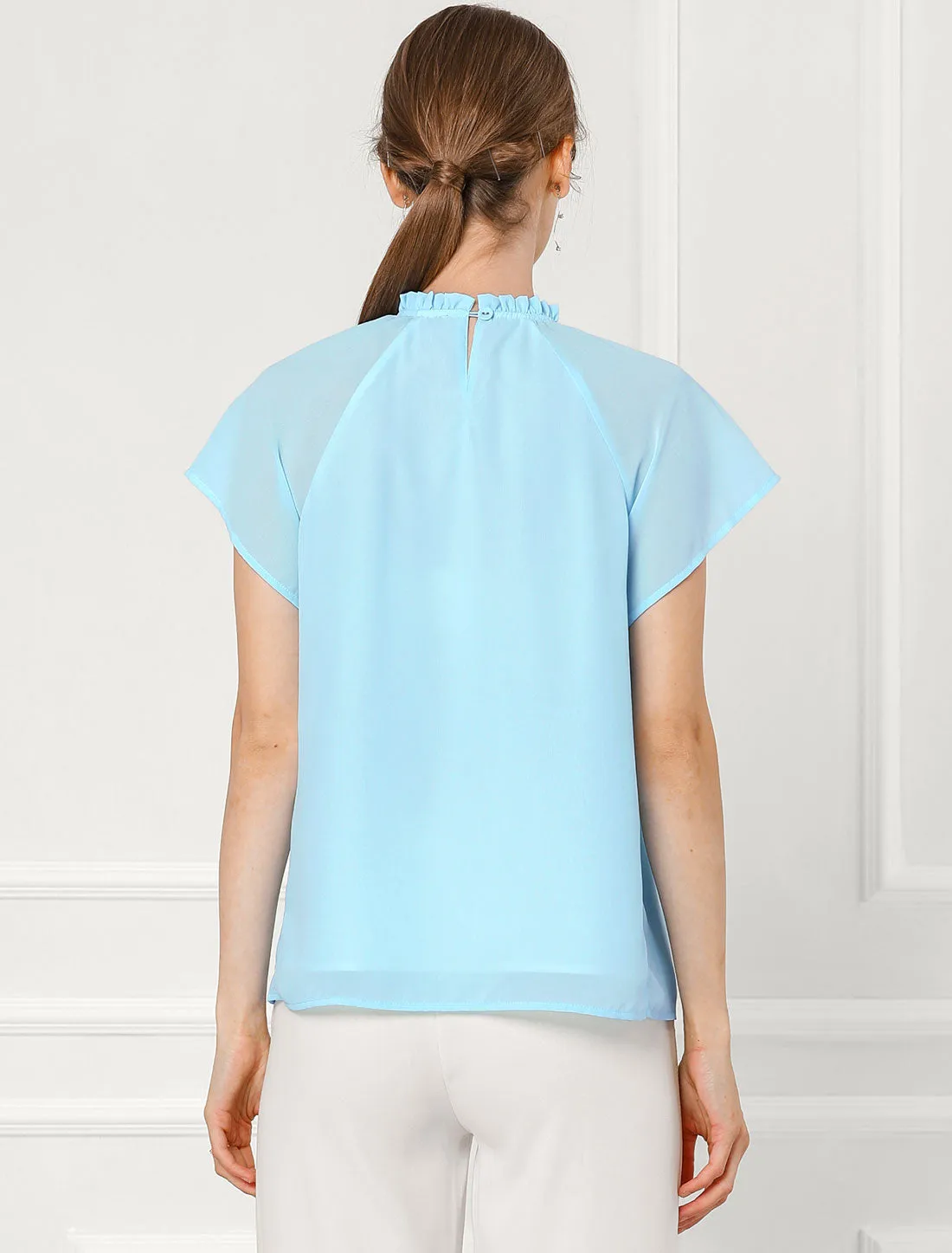 Chiffon Ruffle Collar Short Sleeve Top Blouse sold by Allegra K product image thumbnail 4