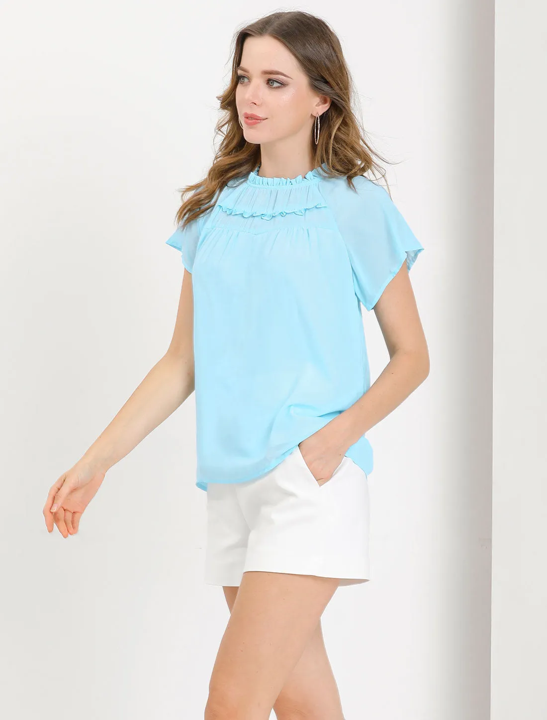 Chiffon Ruffle Collar Short Sleeve Top Blouse sold by Allegra K product image thumbnail 2