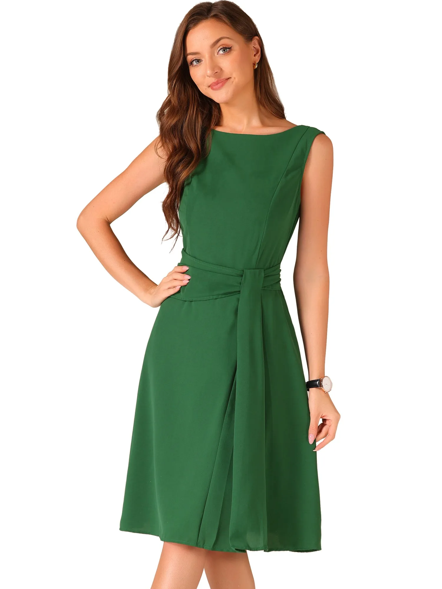 Boat Neck Sleeveless Solid Color A-Line Midi Dress sold by Allegra K product image thumbnail 4