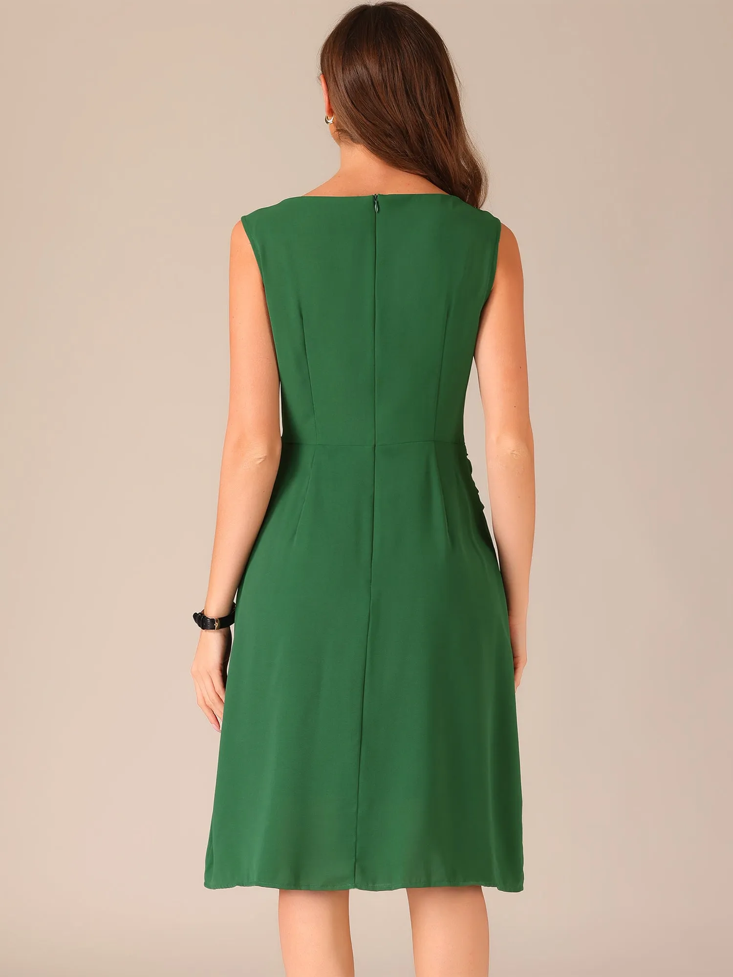 Boat Neck Sleeveless Solid Color A-Line Midi Dress sold by Allegra K product image thumbnail 3