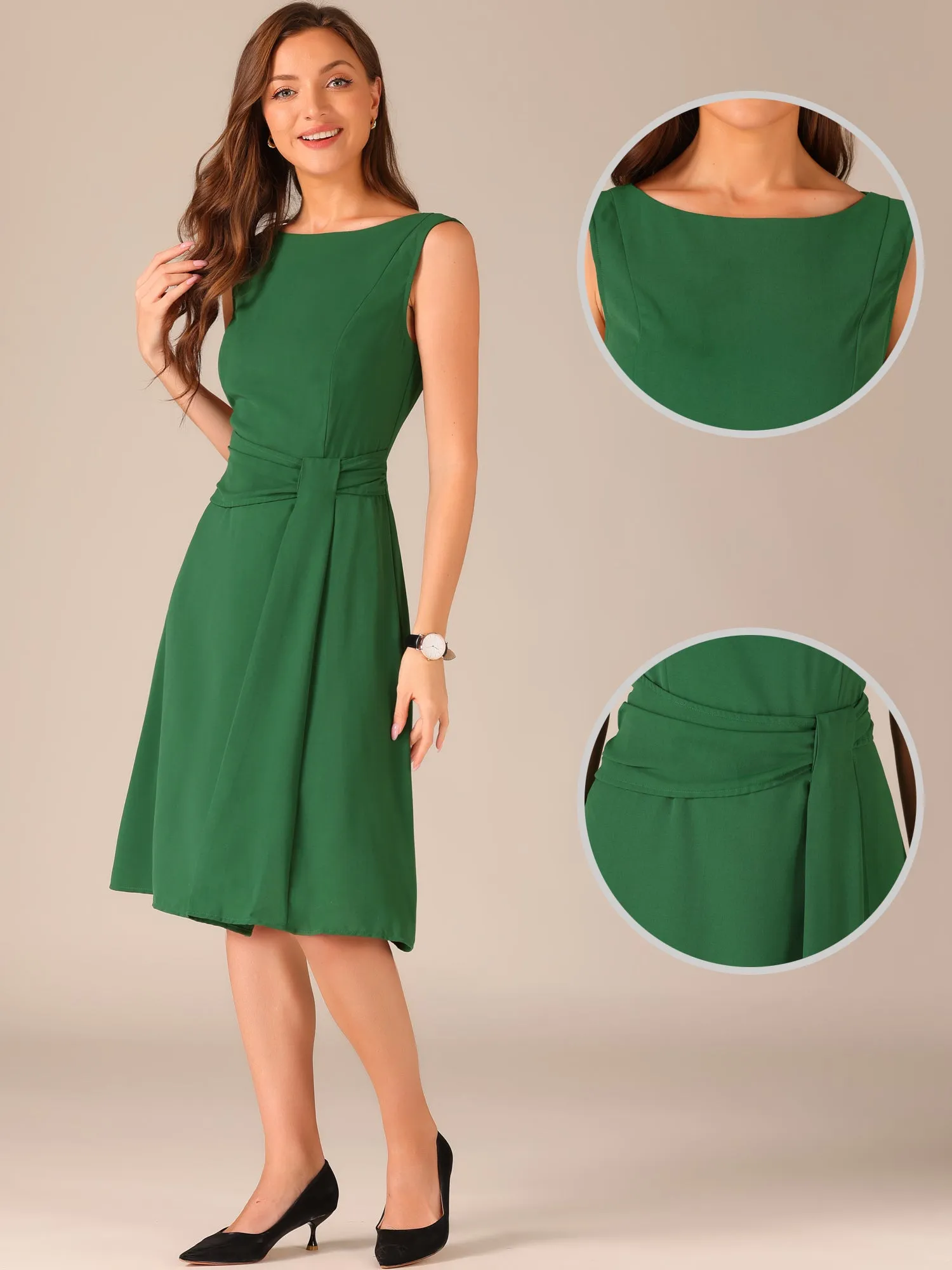 Boat Neck Sleeveless Solid Color A-Line Midi Dress sold by Allegra K product image thumbnail 2