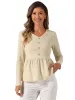 Waffle Knit Textured Ruffled Hem Buttons Decor Peplum Blouse sold by Allegra K