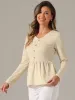 Waffle Knit Textured Ruffled Hem Buttons Decor Peplum Blouse sold by Allegra K