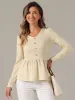 Waffle Knit Textured Ruffled Hem Buttons Decor Peplum Blouse sold by Allegra K