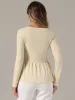 Waffle Knit Textured Ruffled Hem Buttons Decor Peplum Blouse sold by Allegra K