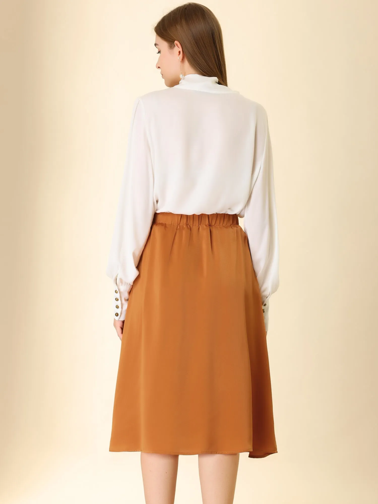 Midi Side Split Zipper Flare Satin Work Skirt sold by Allegra K product image thumbnail 5