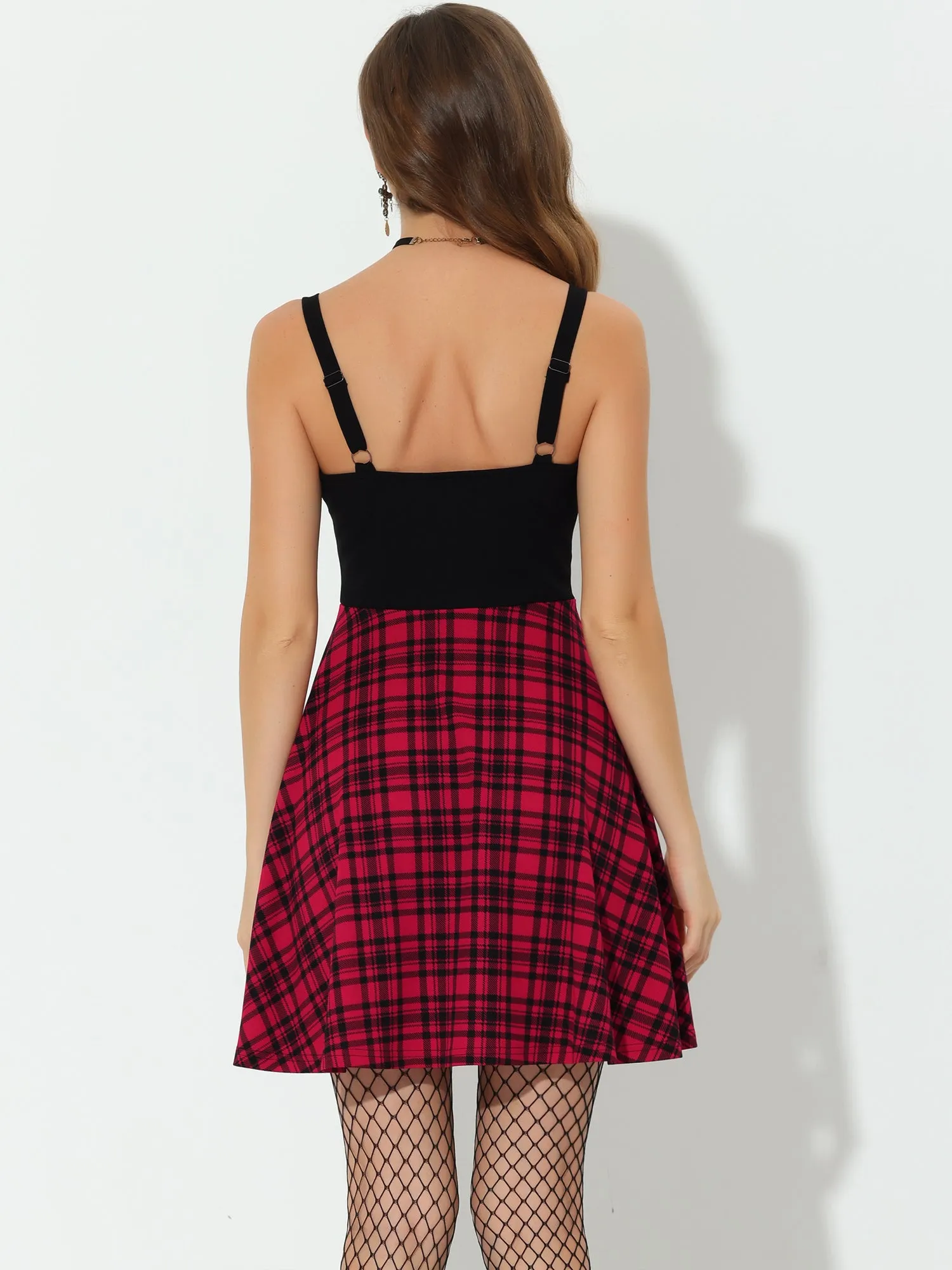 Plaid Lace-Up Gothic Sleeveless Tartan Mini Club Party Dress sold by Allegra K product image thumbnail 3