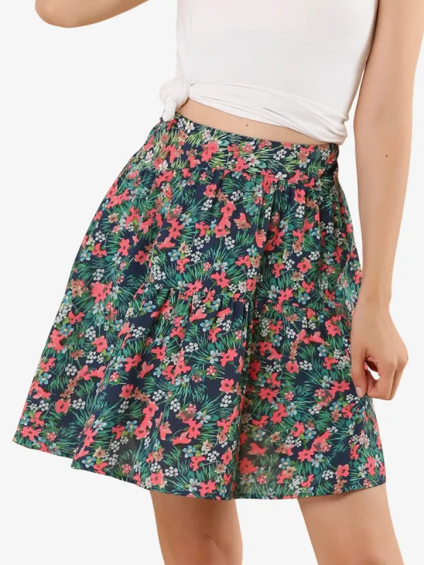 High Waist Summer a Line Vintage Floral Print Skirt sold by Allegra K